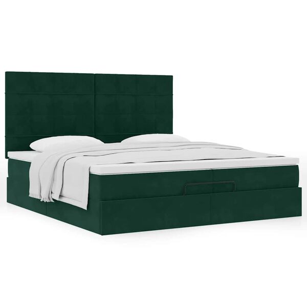 vidaXL Estrutura de cama otomana com colch&atilde;o verde escuro Veludo