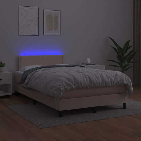 vidaXL Cama box spring c/colch&atilde;o/LED 120x190cm couro artif. cappuccino