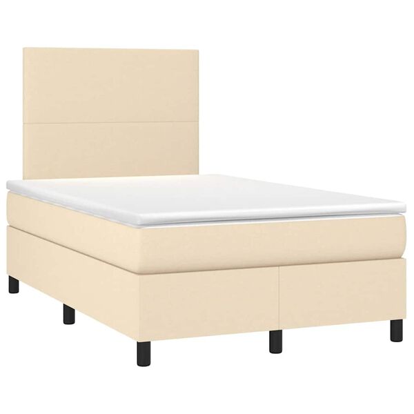 vidaXL Cama box spring c/ colch&atilde;o e LED 120x190 cm tecido cor creme