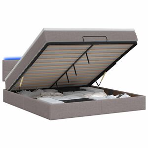 vidaXL Cama Ottoman com Colch&atilde;o e LED Cinzento-acastanhado Tecido