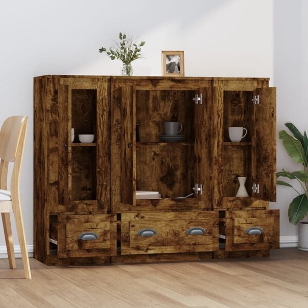 vidaXL Arm&aacute;rios altos 3 pcs derivados de madeira carvalho fumado