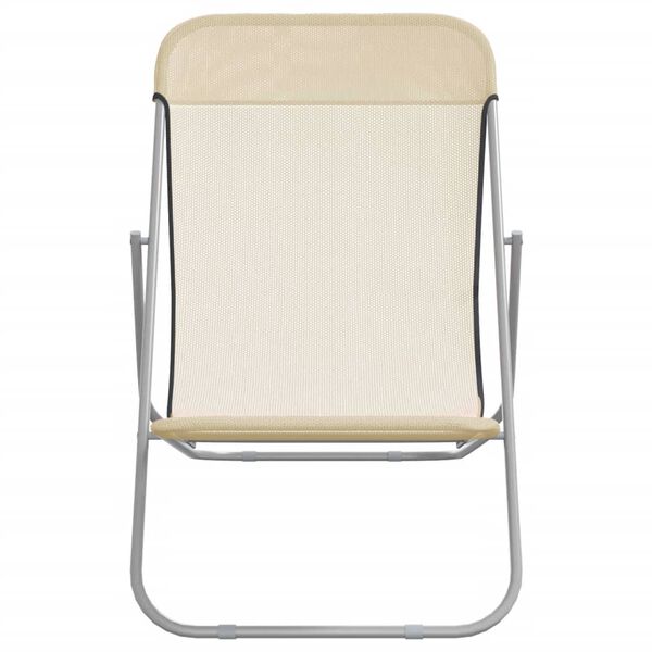 vidaXL Cadeiras praia dobr&aacute;veis 2pcs textilene/a&ccedil;o revestido p&oacute; creme