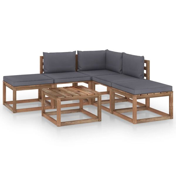 vidaXL 6 pcs conj. lounge jardim c/ almofad&otilde;es antracite
