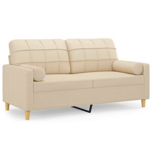 vidaXL Sof&aacute; 2 lugares + almofadas decorativas 140 cm tecido cor creme