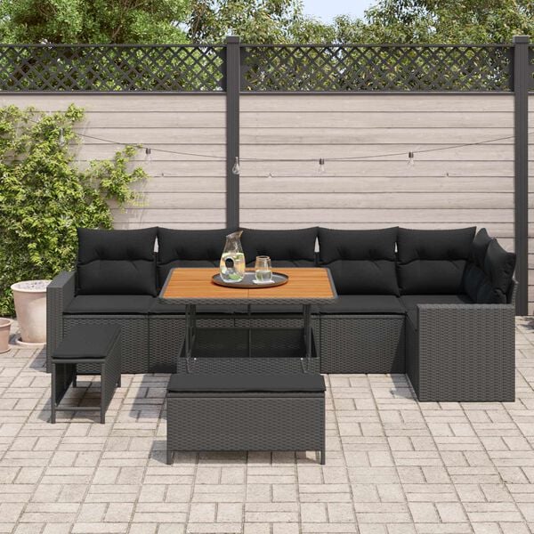 vidaXL Conjunto de Sof&aacute; de Jardim 9 pcs Preto vime PE