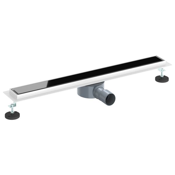 vidaXL Ralo de Chuveiro com Tampa de Vidro e Sif&atilde;o 360&deg; Preto 70 cm