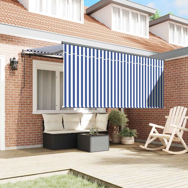 vidaXL Toldo Retr&aacute;til Azul e Branco 300 x 200 cm Poli&eacute;ster e Alum&iacute;nio