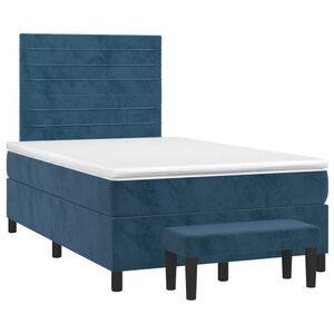 vidaXL Cama boxspring com colch&atilde;o 120x190 cm veludo azul-escuro