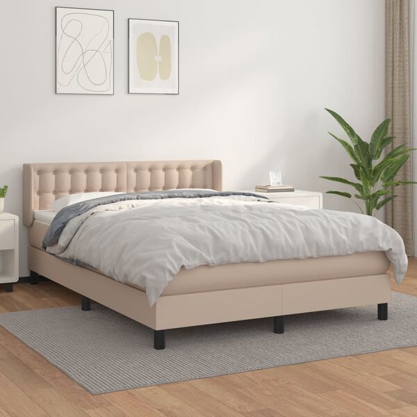 vidaXL Cama com molas/colch&atilde;o 140x200 cm couro artificial cappuccino