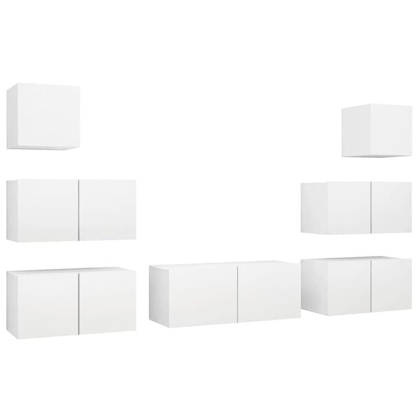 vidaXL 7 pcs conjunto de m&oacute;veis de TV derivados de madeira branco