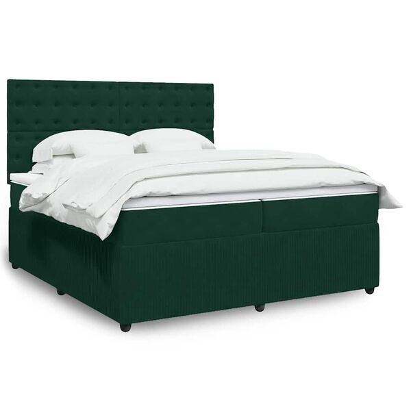 vidaXL Cama com molas/colch&atilde;o 200x200 cm veludo verde-escuro