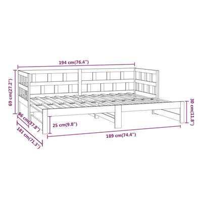 vidaXL Estrutura sofá-cama de puxar pinho maciço castanho 2x(90x190)cm