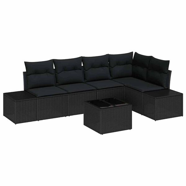 vidaXL Conjunto de Sof&aacute; de Jardim com almofada 6 pcs Preto