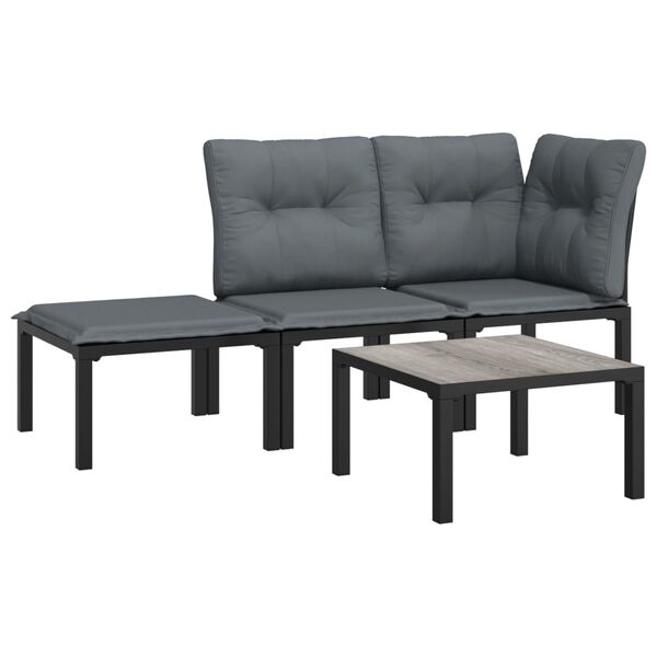 vidaXL 4 pcs conjunto lounge de jardim vime PE preto e cinzento