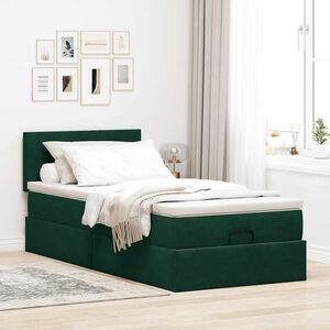 vidaXL Estrutura de cama otomana com colch&atilde;o verde escuro veludo