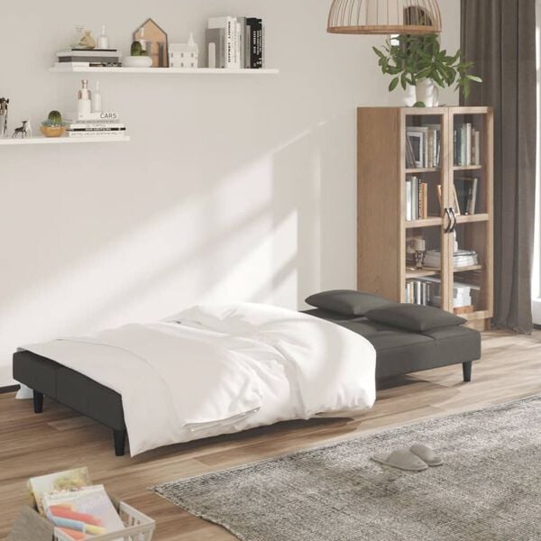vidaXL Sofá-cama 2 lugares com duas almofadas veludo cinzento-escuro