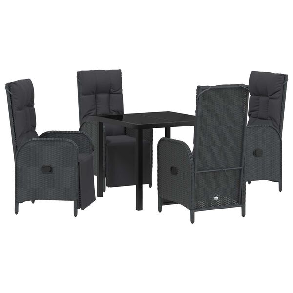 vidaXL Conjunto de Jantar para Jardim com almofada 5 pcs Preto vime PE