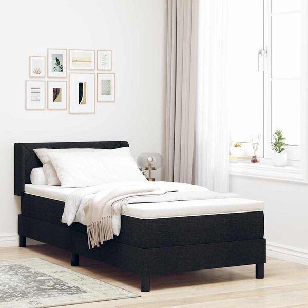 vidaXL Cama Box com colch&atilde;o com cabeceira Preto 200 x 100 cm Poli&eacute;ster