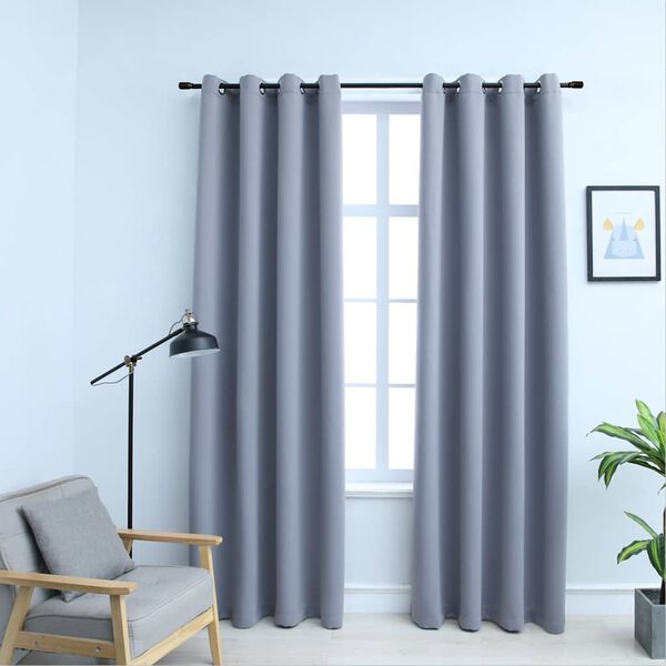 vidaXL Cortinas blackout c/ argolas em metal 2 pcs 140x225 cm cinzento