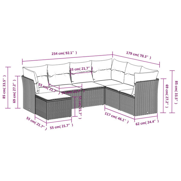 vidaXL 7 pcs conjunto de sof&aacute;s p/ jardim com almofad&otilde;es vime PE bege