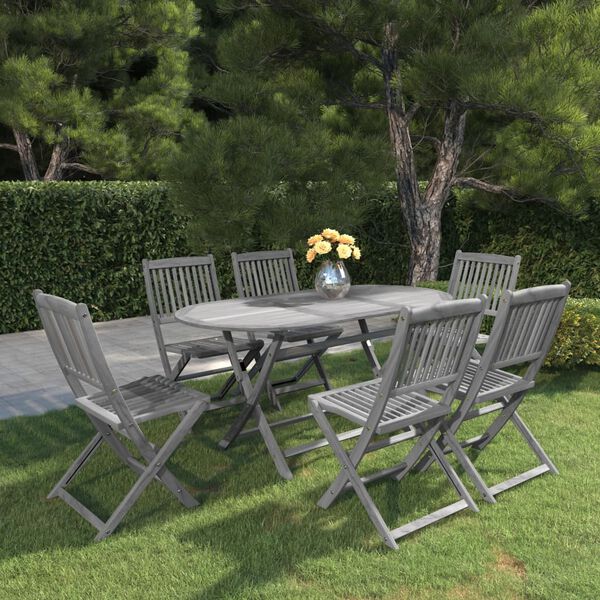 vidaXL 7 pcs conjunto de jantar jardim madeira ac&aacute;cia maci&ccedil;a cinzento