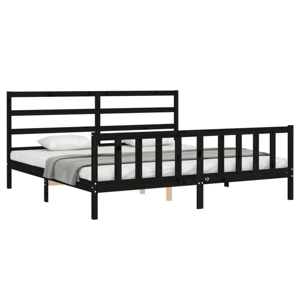 vidaXL Estrutura de cama com cabeceira 200x200 cm madeira maci&ccedil;a preto