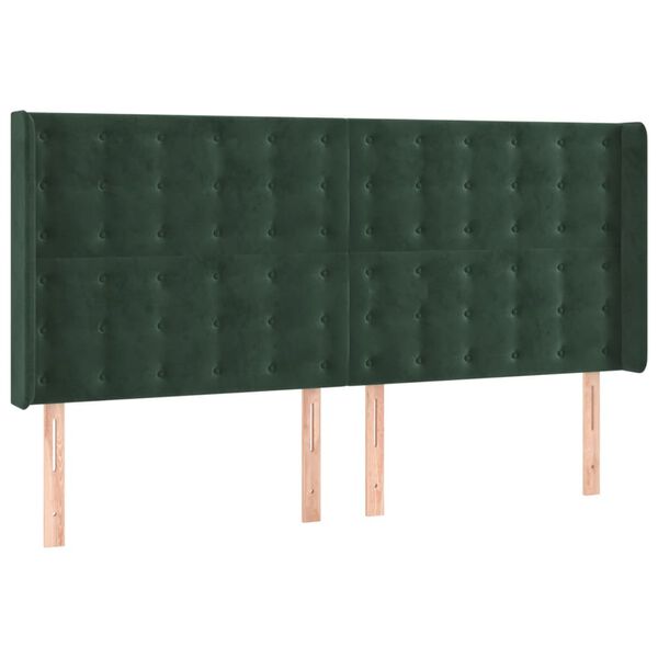 vidaXL Cabeceira de cama c/ LED veludo 163x16x118/128 cm verde-escuro