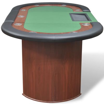 vidaXL Mesa poker 10 jogadores c/ área crupiê e tabuleiro fichas verde
