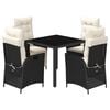 vidaXL 5 pcs conjunto de jantar p/ jardim c/ almofad&otilde;es vime PE preto