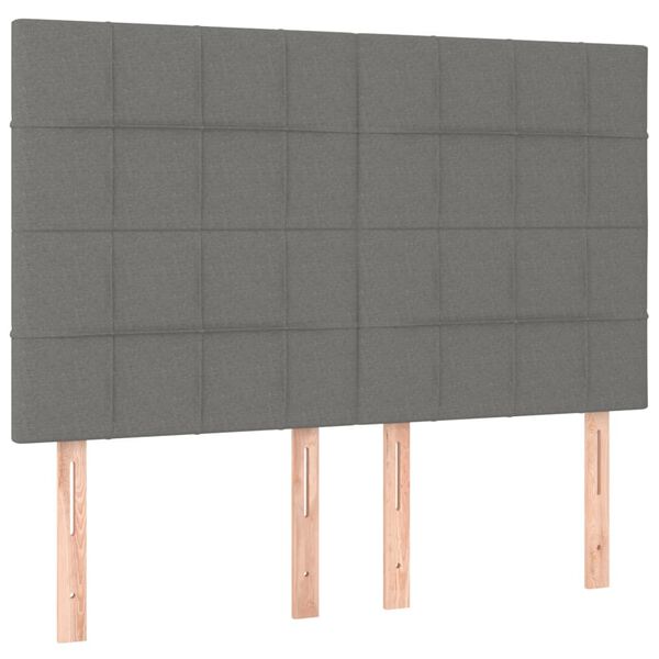 vidaXL Cabeceira de cama c/ LED tecido 144x5x118/128 cm cinza-escuro