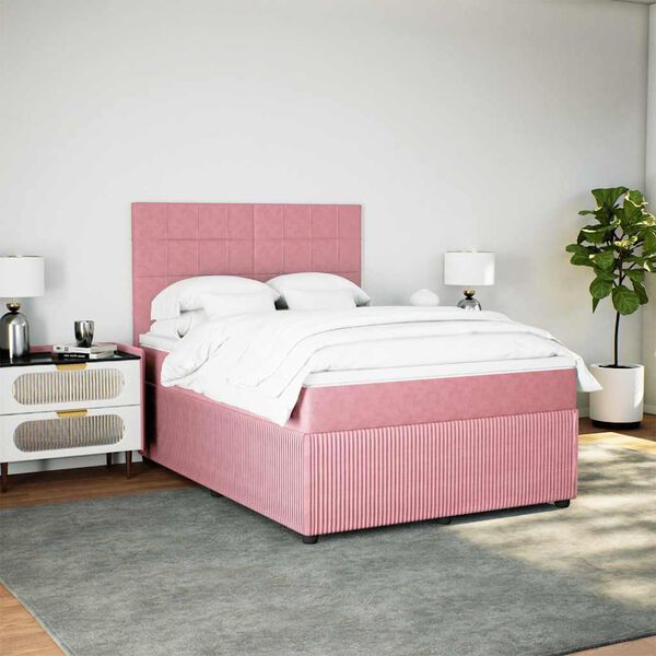 vidaXL Cama com molas/colch&atilde;o 140x200 cm veludo rosa
