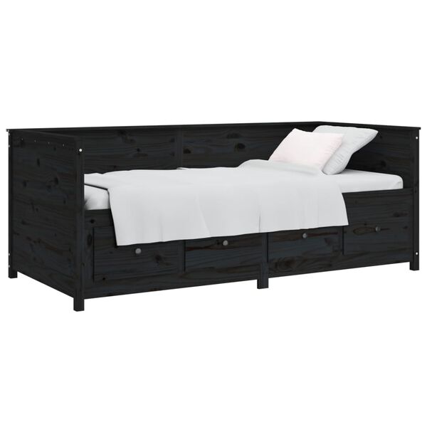 vidaXL Sof&aacute;-cama 75x190 cm madeira de pinho maci&ccedil;a preto
