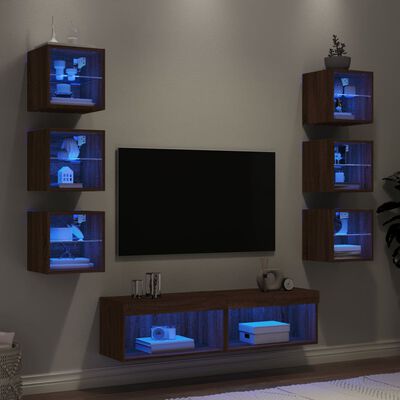 vidaXL 8 pcs móveis parede p/ TV LEDs deriv. madeira carvalho castanho