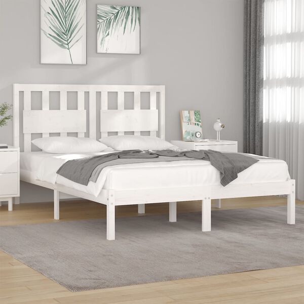 vidaXL Estrutura de cama super king 180x200 cm pinho maciço branco