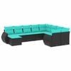 vidaXL Conjunto de sof&aacute; de jardim com 10 pe&ccedil;as e almofadas em rattan sint&eacute;tico preto
