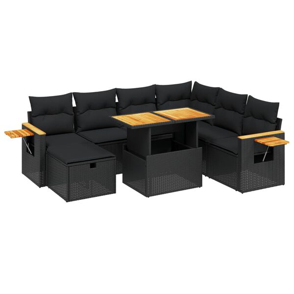 vidaXL 8 pcs conjunto sof&aacute;s de jardim com almofad&otilde;es vime PE preto
