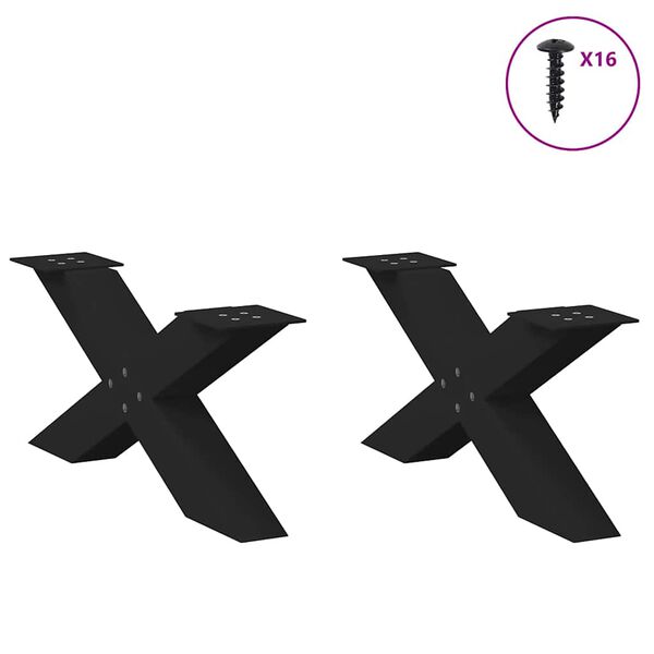 vidaXL P&eacute;s para mesa de centro em formato de X, 2 pe&ccedil;as, preto, 70x(30-31) cm, a&ccedil;o