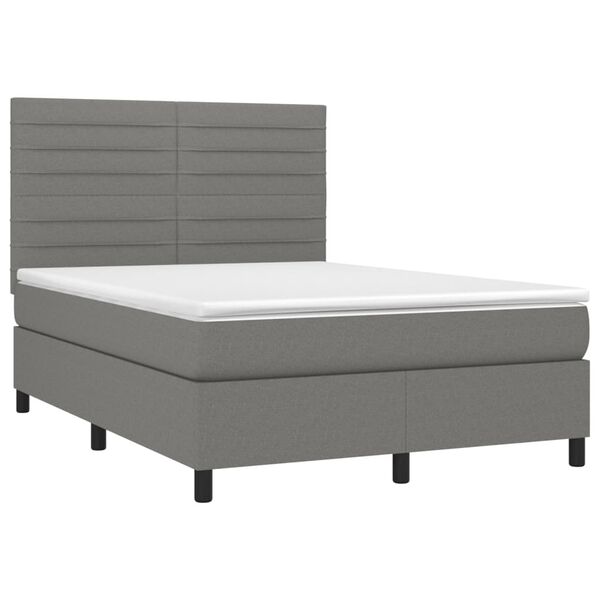 vidaXL Cama box spring c/ colch&atilde;o e LED 140x200 cm tecido cinza-escuro