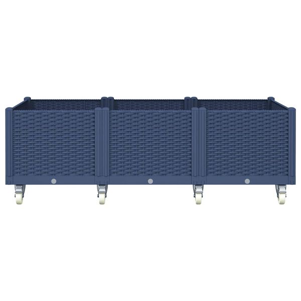 vidaXL Vaso/floreira de jardim com rodas 150x80x54 cm PP cinzento azul