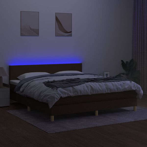 vidaXL Cama box spring c/ colch&atilde;o/LED 160x200cm tecido castanho-escuro