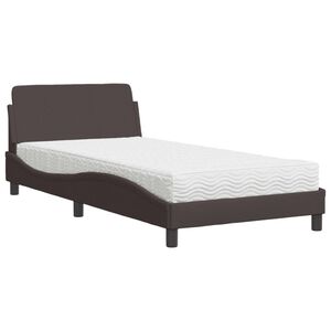 vidaXL Cama com colch&atilde;o Dover 100x200 cm tecido castanho-escuro