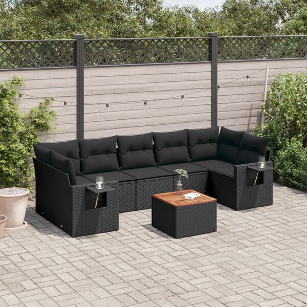 vidaXL 8 pcs conjunto sof&aacute;s de jardim com almofad&otilde;es vime PE preto