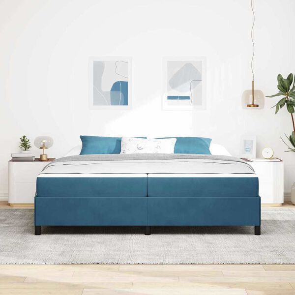 vidaXL Estrutura da Cama com colch&atilde;o Azul Escuro 200 x 200 cm tecido