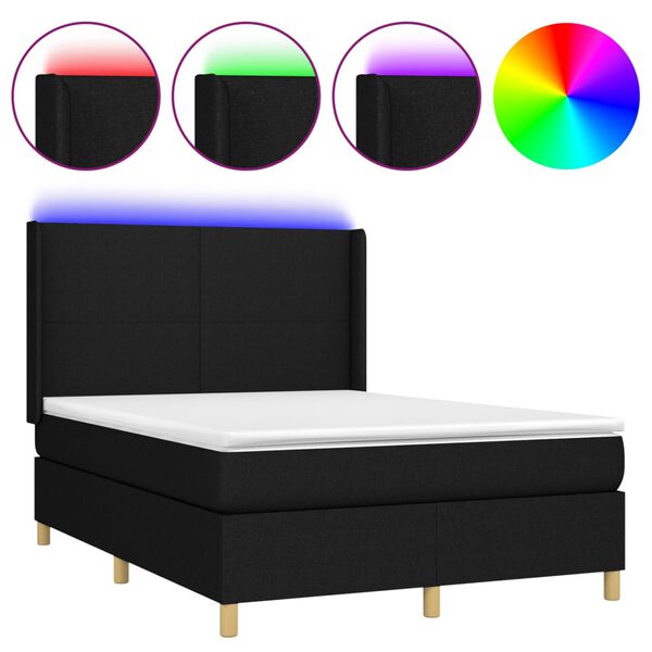 vidaXL Cama box spring c/ colch&atilde;o e LED 140x200 cm tecido preto