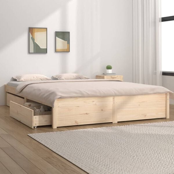vidaXL Estrutura de cama com gavetas 150x200 cm tamanho King