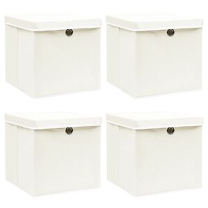 vidaXL Caixas de arruma&ccedil;&atilde;o com tampas 4 pcs 32x32x32 cm tecido branco
