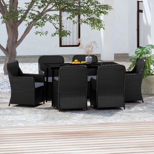 vidaXL 7 pcs conjunto de jantar para jardim com almofad&otilde;es preto