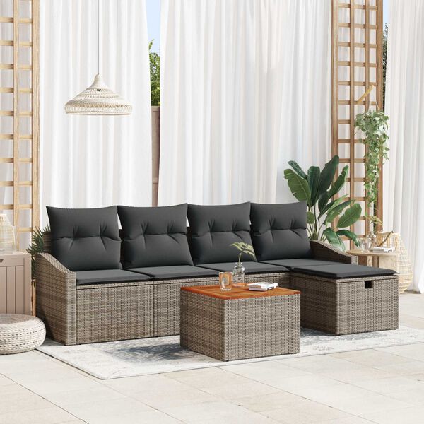 vidaXL Conjunto de Sof&aacute; de Jardim 6 pcs Cinzeto Rattan Sint&eacute;tico
