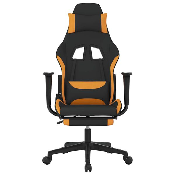 vidaxL Cadeira de gaming com apoio de p&eacute;s tecido preto e laranja