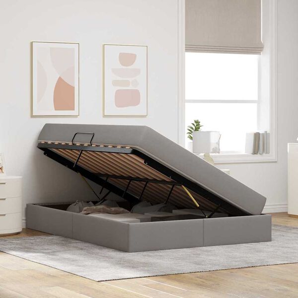 vidaXL Cama com arruma&ccedil;&atilde;o e colch&atilde;o Cinzento-acastanhado 140 x 200 cm